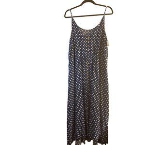 Alunalevi Womens XL Blue Poka Dot Maxi Dress Sleeveless Spaghetti Strap NWT